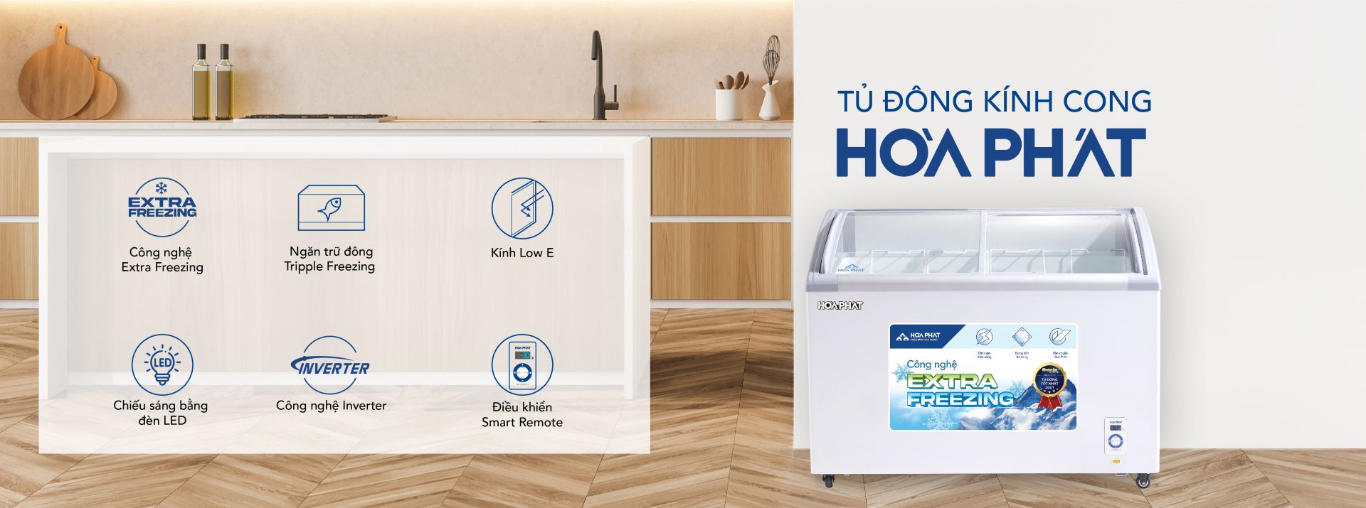 Tủ đông trưng bày Hòa Phát HSF AD6451.C1 mặt kính 451L