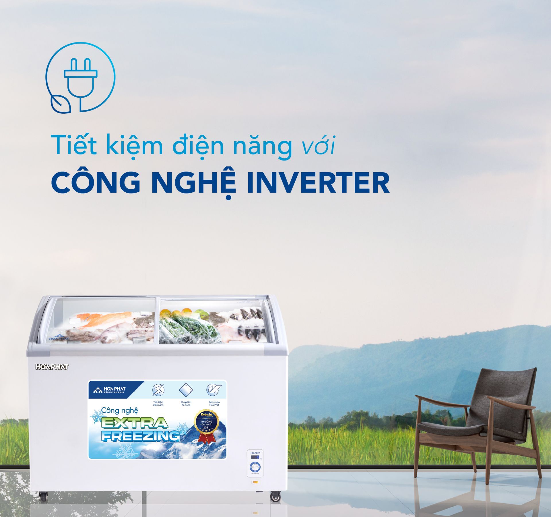 Tủ đông trưng bày Hòa Phát HSF AD8451.C1 mặt kính inverter 451L